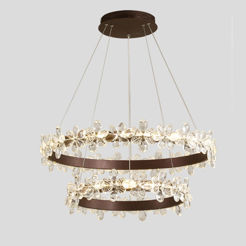 Modern Circular Pendant Chandelier Crystal Hanging Lamp