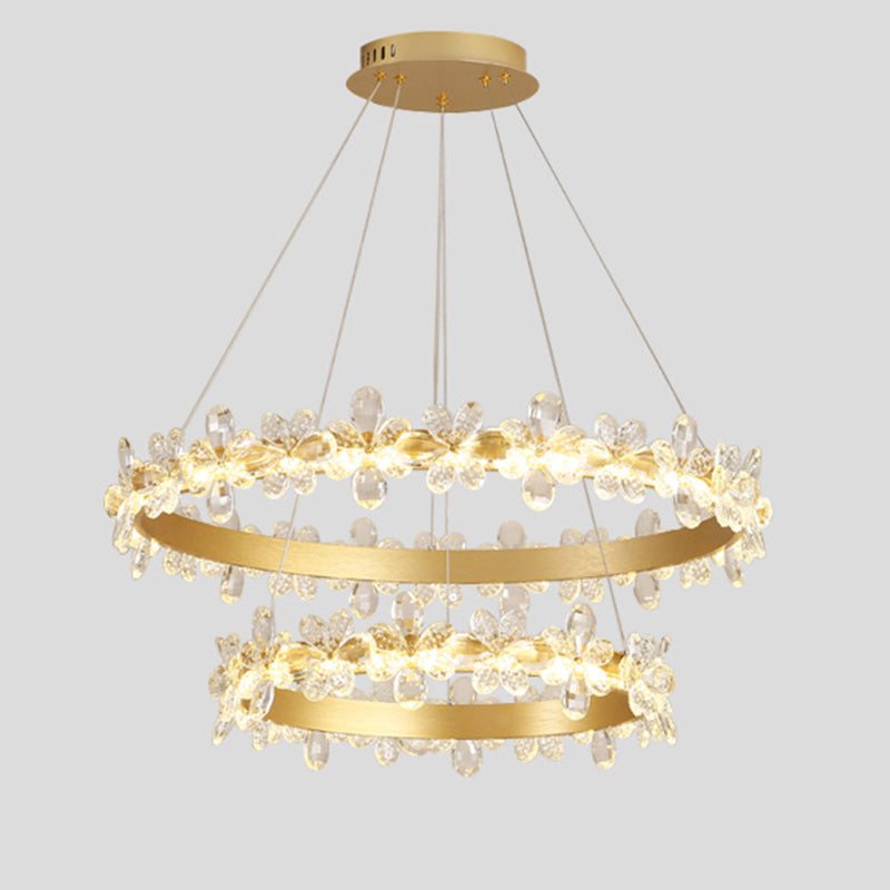 Modern Circular Pendant Chandelier Crystal Hanging Lamp