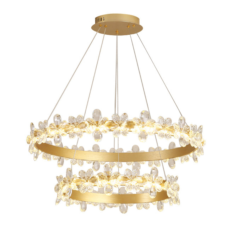 Modern Circular Pendant Chandelier Crystal Hanging Lamp