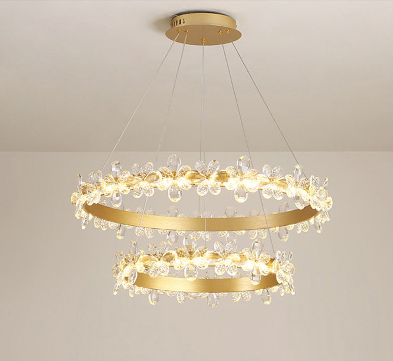 Modern Circular Pendant Chandelier Crystal Hanging Lamp