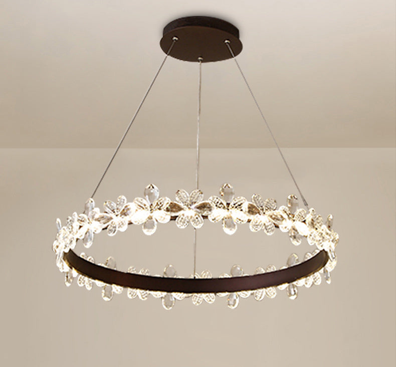 Modern Circular Pendant Chandelier Crystal Hanging Lamp