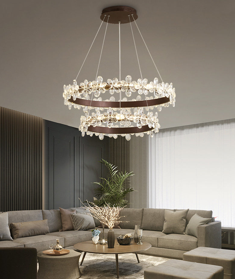 Modern Circular Pendant Chandelier Crystal Hanging Lamp