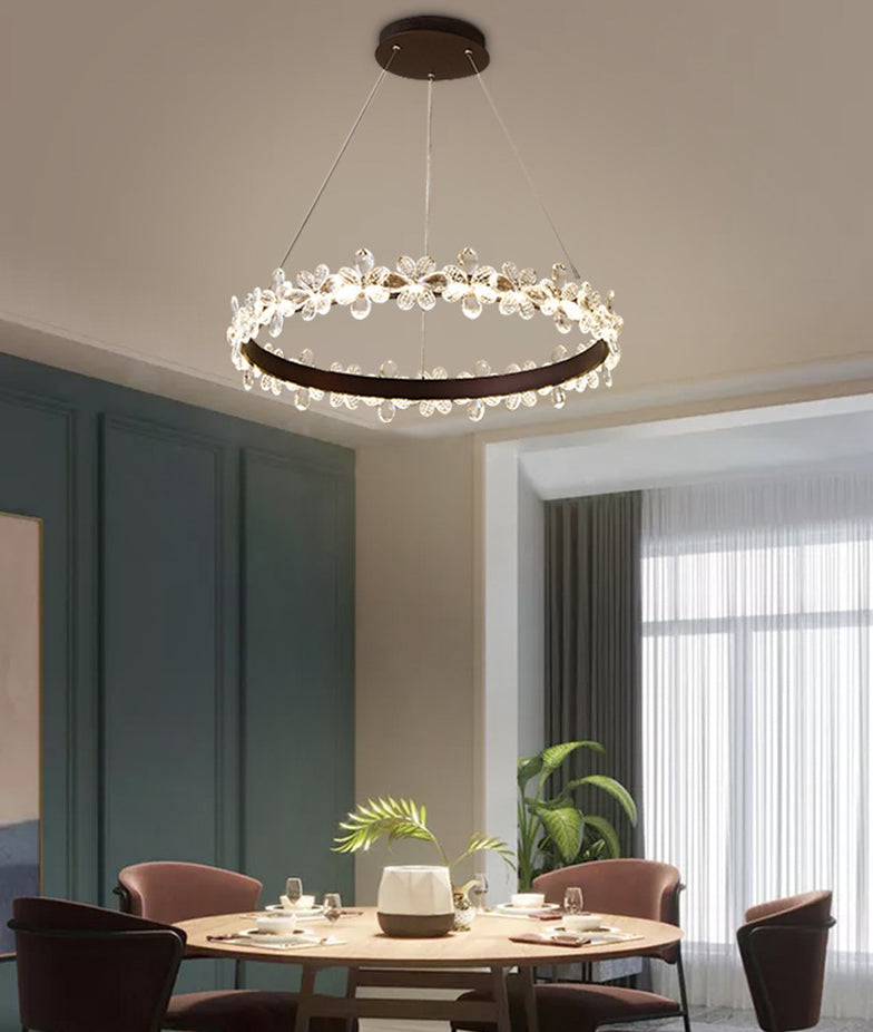 Modern Circular Pendant Chandelier Crystal Hanging Lamp