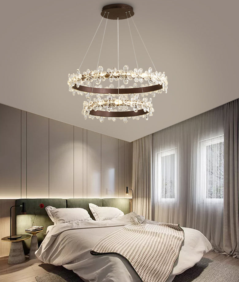 Modern Circular Pendant Chandelier Crystal Hanging Lamp