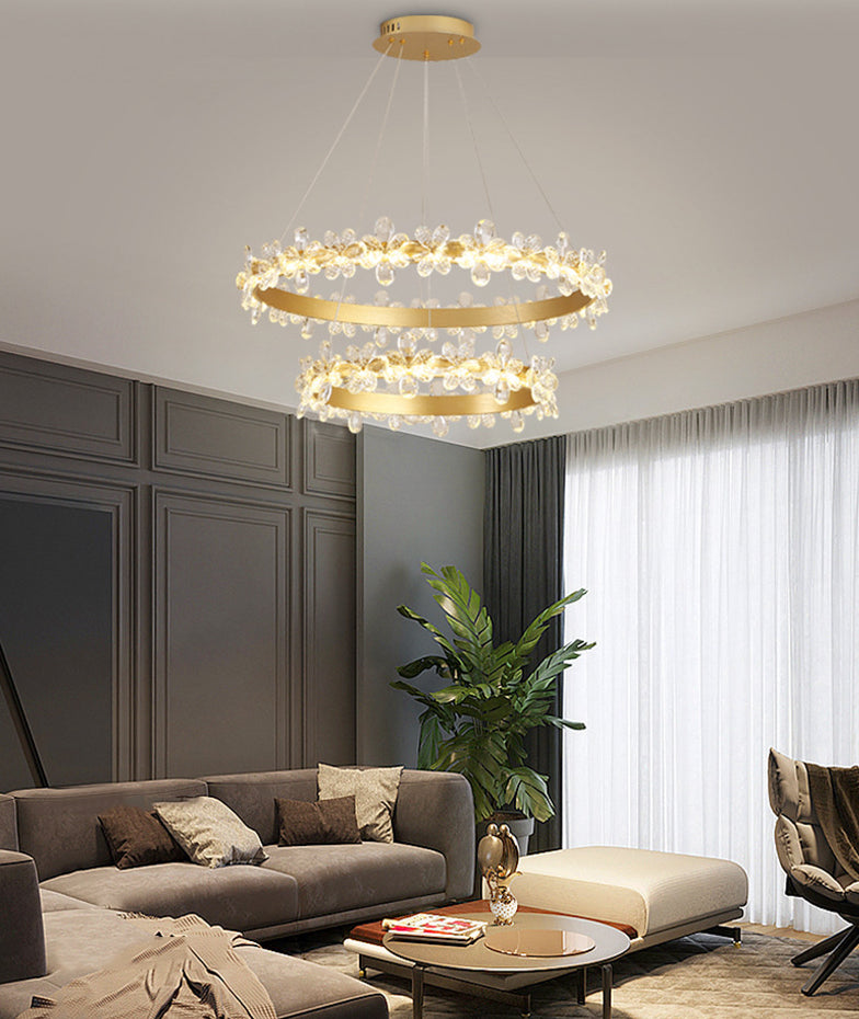 Modern Circular Pendant Chandelier Crystal Hanging Lamp