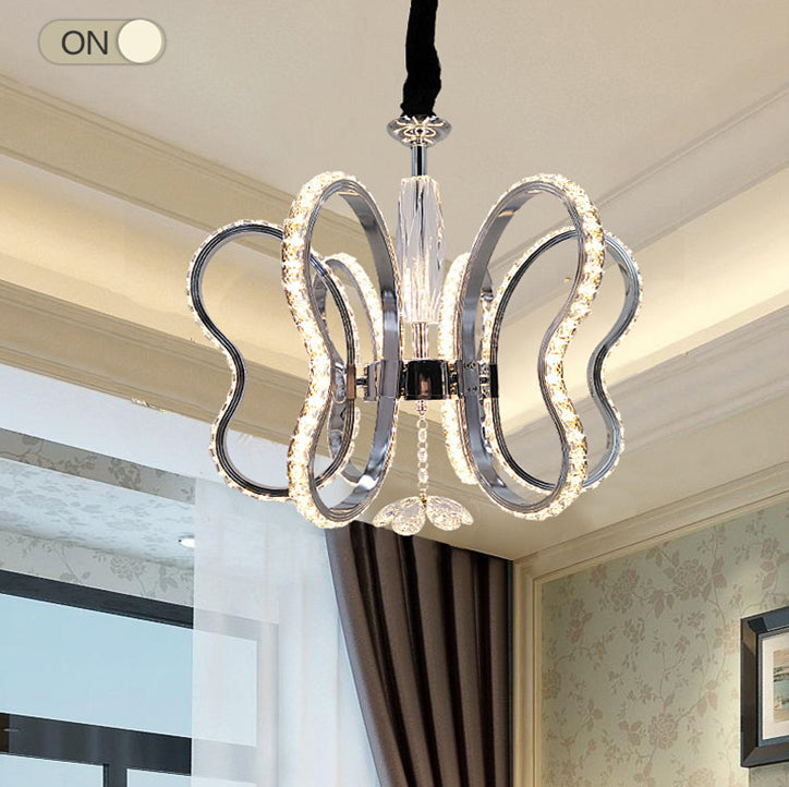 Crystal Butterfly Suspended Lighting Fixture Modern LED Ceiling Hung Fixture in Chrome