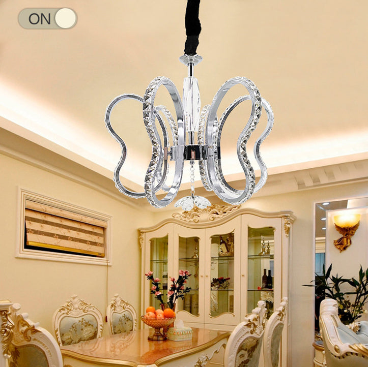 Crystal Butterfly Suspended Lighting Fixture Modern LED Ceiling Hung Fixture in Chrome