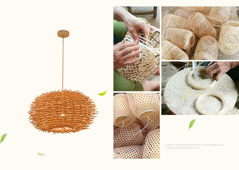 Bird's Nest Creative Creative Hanging Light Style Asian Stile Simplicità Bamboo Se in terapia con un filo sospeso da 39,3 "