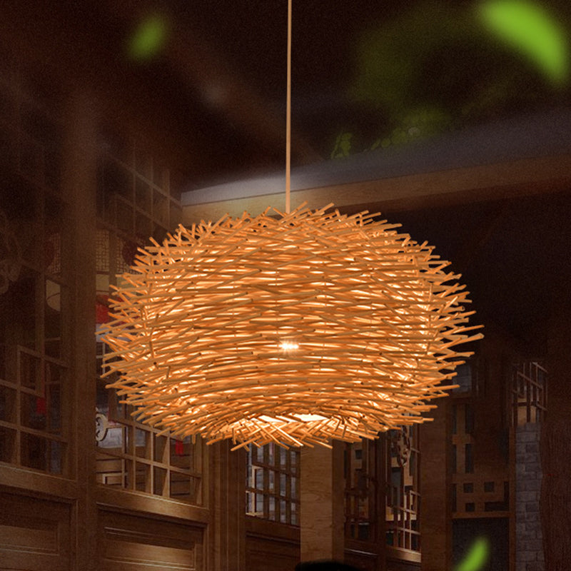 Bird's Nest Creative Creative Hanging Light Style Asian Stile Simplicità Bamboo Se in terapia con un filo sospeso da 39,3 "