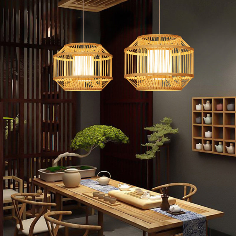 Birgin Bambou Bamboo tissage Éclairage Pendentif Pendre de style japonais Shade 1-Light Suspended Lampe