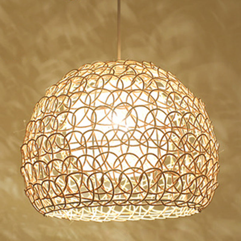 Double Rattan Shade Dome Hanging Light Asian Style Fear Farage 1 Light Pendant avec 39,3 "Fil réglable