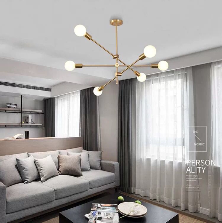 Molecular Metal Chandelier Lighting Industrial Exposed Bulb Hanging Pendant Light for Living Room