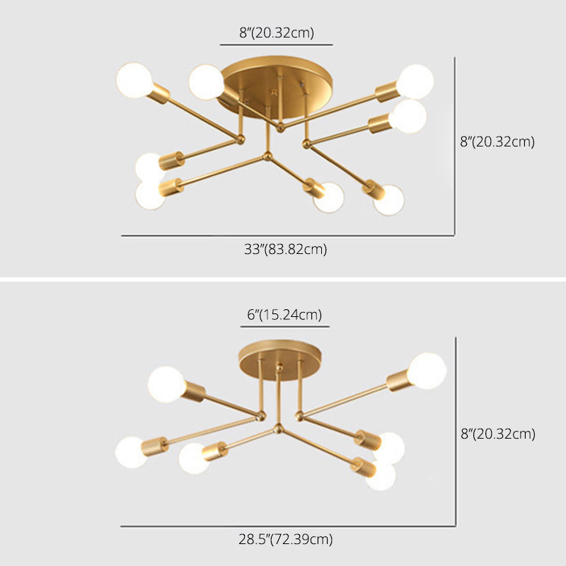 Modern Metal Ceiling Lighting Retro Sputnik Design Semi Flush Mount Lighting for Living Room