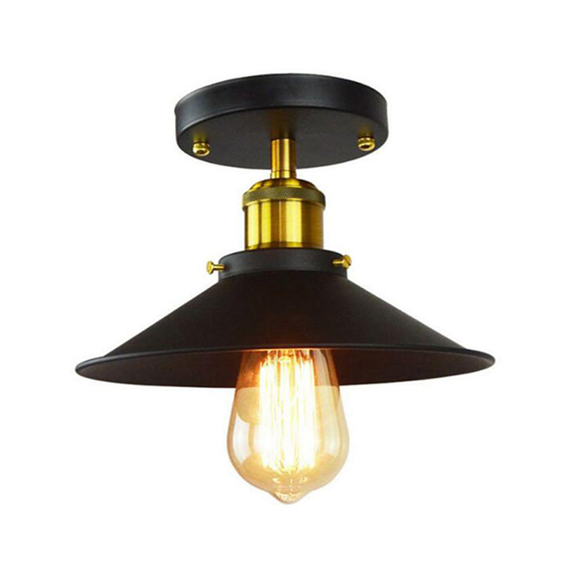 Semi-Flush Ceiling Fixture Retro Cone Metal Semi Flush Mount Ceiling Light in Black