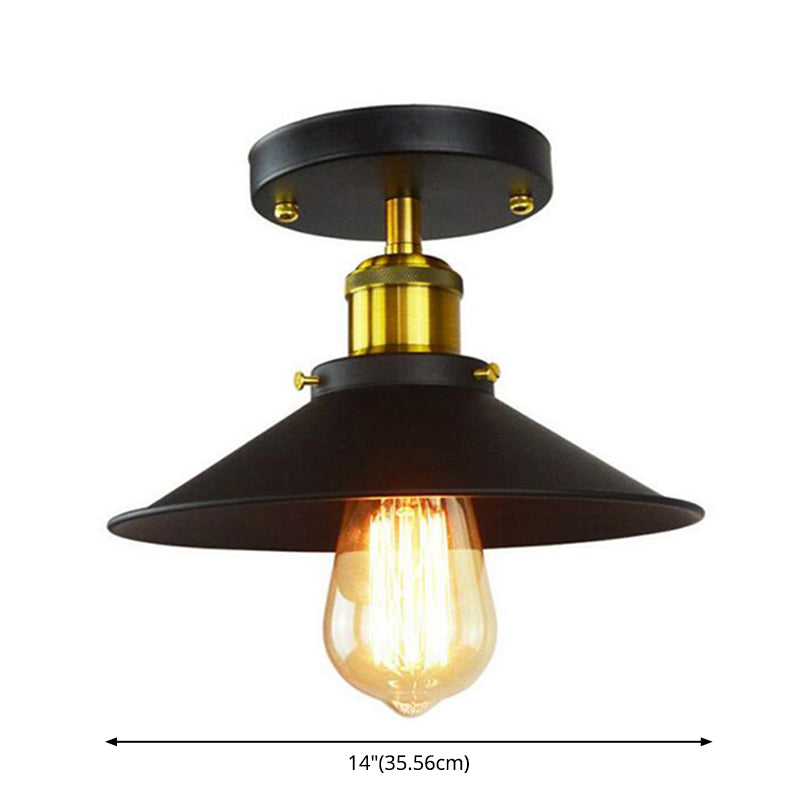 Semi-Flush Ceiling Fixture Retro Cone Metal Semi Flush Mount Ceiling Light in Black