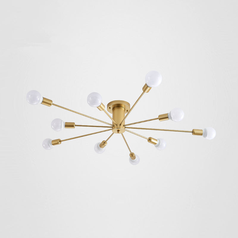 Starburst Bulbo expuesto Semi Flush Mount Light Modern Minimalist Metal Bedroom Techo Monte de techo