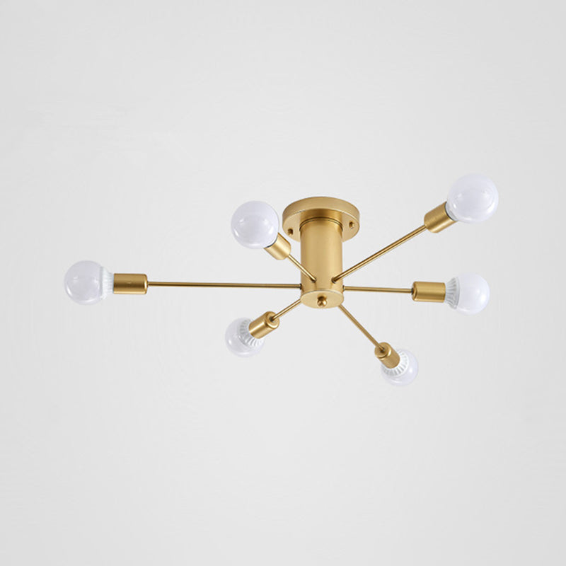 Starburst exponierte Glühbirne Halbflush Mount Moderne minimalistische Metallschlafzimmer Decke Flush Mount