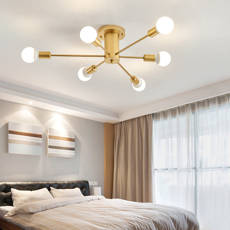 Starburst Exposed Bulb Semi Flush Mount Light Modern Minimalist Metal Bedroom Ceiling Flush Mount