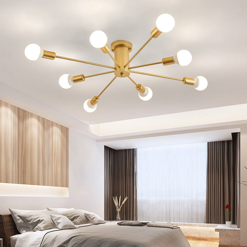 Starburst Exposed Bulb Semi Flush Mount Light Modern Minimalist Metal Bedroom Ceiling Flush Mount