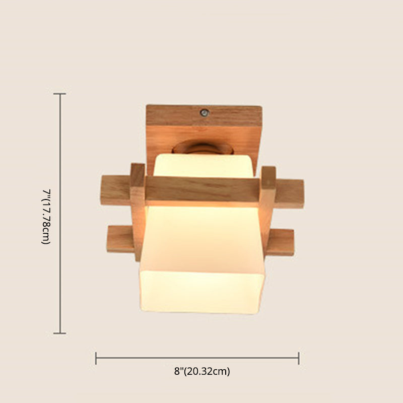 Beige 1 Licht Deckenbeleuchtung Naturholz Rechteck Halbflush Mount Leuchte für Home Office