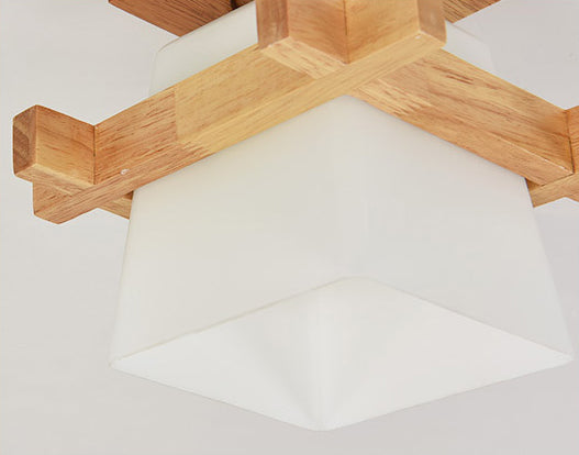 Beige 1 Light Ceiling Lighting Natural Wood Rectangle Semi Flush Mount Lighting for Home Office