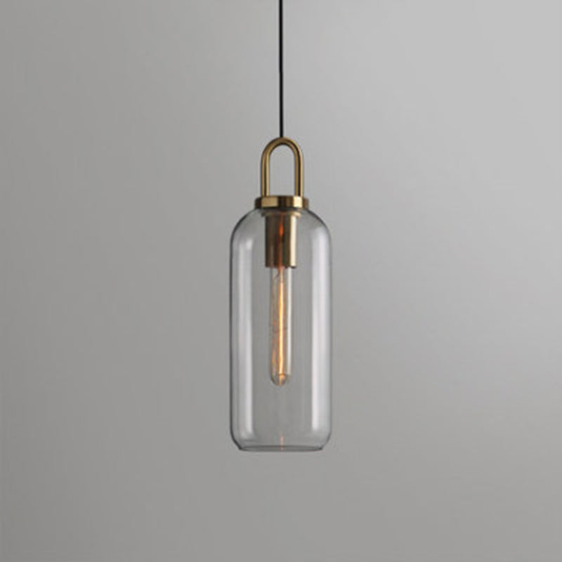 Glass Shade Pendant Lighting Fixture Retro 1 Bulb Dining Room Down Light with Brass Grip