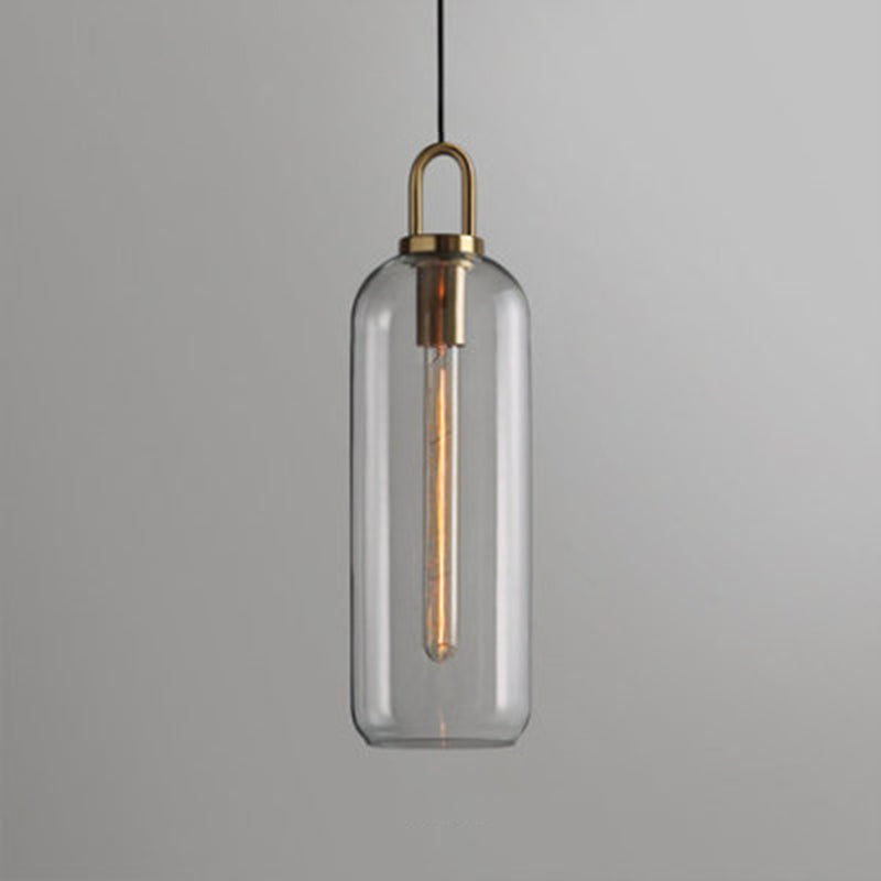 Glass Shade Pendant Lighting Fixture Retro 1 Bulb Dining Room Down Light with Brass Grip