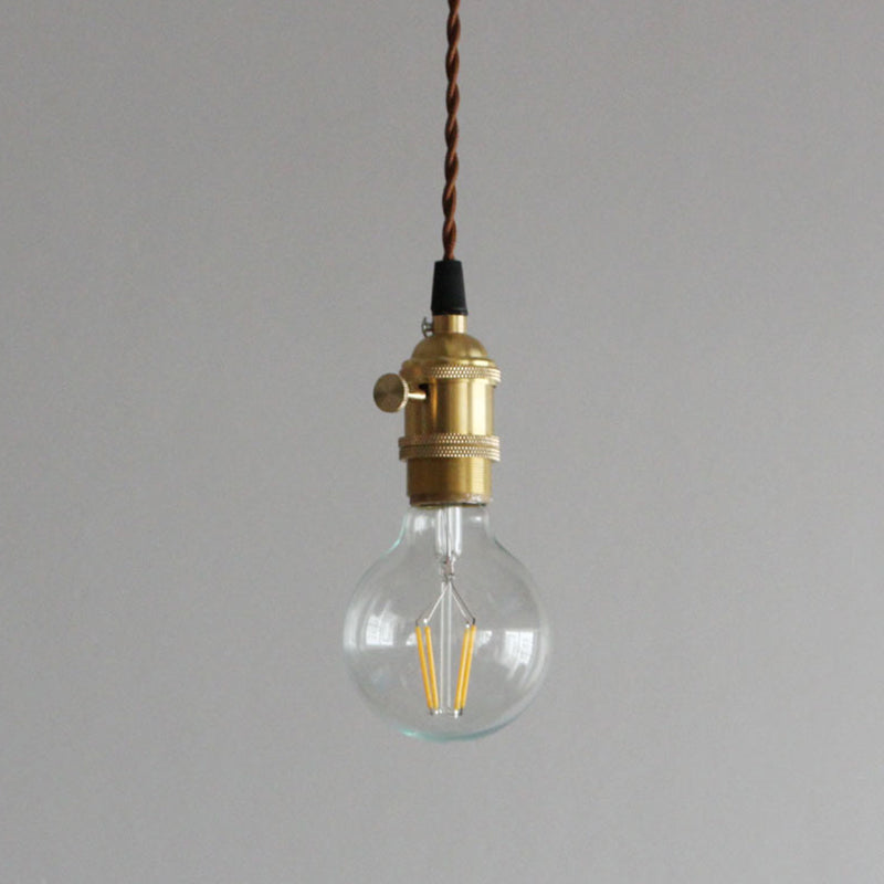 Brass Finish Exposed Bulb Pendant Industrial Metal 1-Light Bedside Suspension Light with Rotary Switch