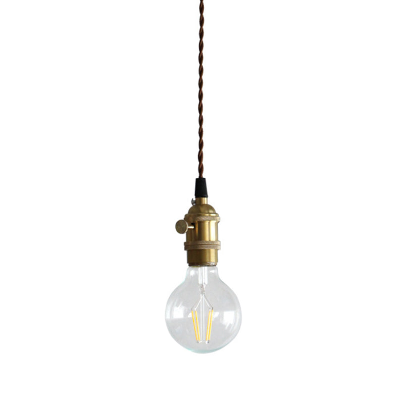 Brass Finish Exposed Bulb Pendant Industrial Metal 1-Light Bedside Suspension Light with Rotary Switch