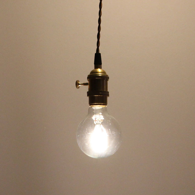 Brass Finish Exposed Bulb Pendant Industrial Metal 1-Light Bedside Suspension Light with Rotary Switch