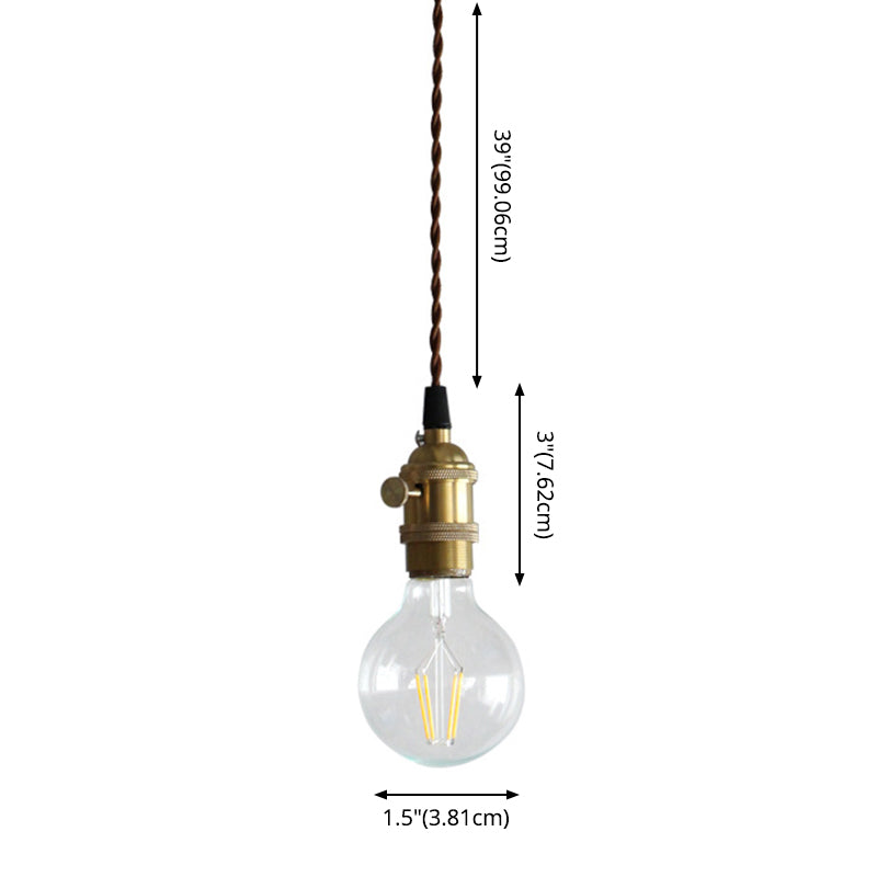 Brass Finish Exposed Bulb Pendant Industrial Metal 1-Light Bedside Suspension Light with Rotary Switch