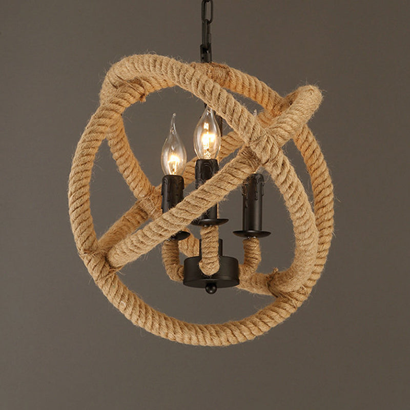 Black Rope Wrapped Hoops Chandelier Pendant Light Coastal Rope Restaurant Pendant Light Fixture