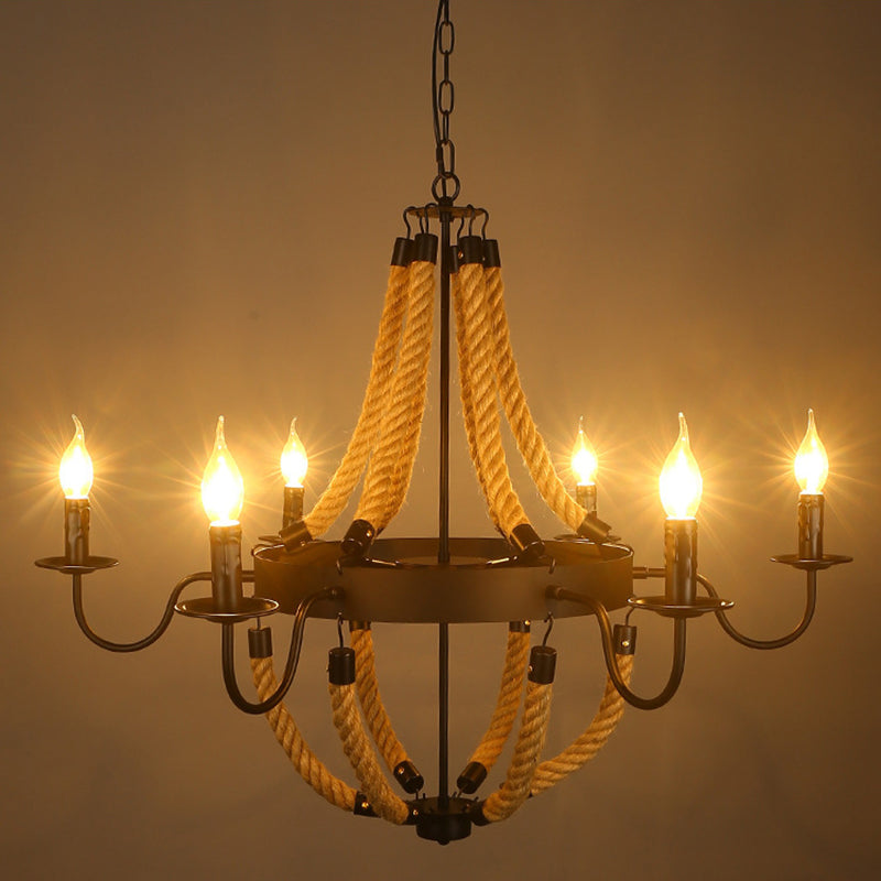 Seil Candelabra Pendelleuchte Retro -Restaurant Kronleuchter Licht in Schwarz