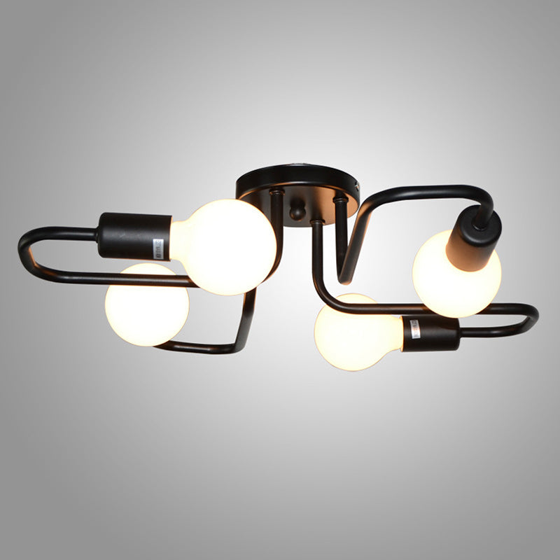 Iluminación de techo de brazos delgados negros Bulbo de hierro Expuesto Expuesto Semi Flush Mounting para sala de estar