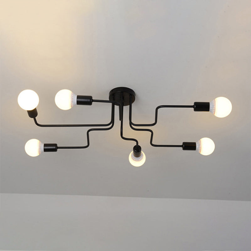 Industrial Style Spread Semi Flush Mount Lighting Metal Semi Mount Lighting in Black