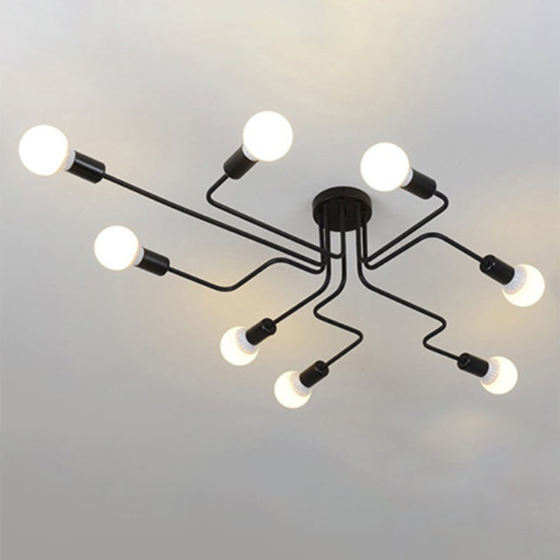 Industrial -Stil Spread Semi Flush Mount Lighting Metall Halbmontage Beleuchtung in Schwarz