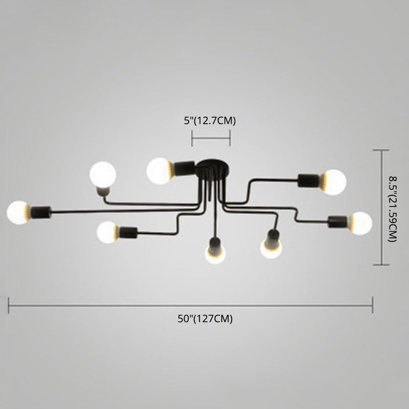 Industrial Style Spread Semi Flush Mount Lighting Metal Semi Mount Lighting in Black