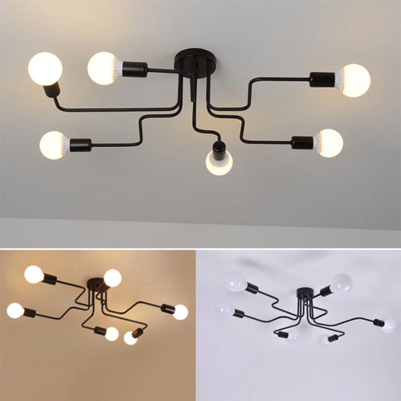 Industrial -Stil Spread Semi Flush Mount Lighting Metall Halbmontage Beleuchtung in Schwarz