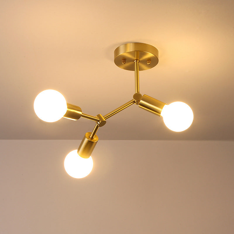 Bulbe exposé en métal Semi Flush Light Light Loft Bedroom Plafond Mount Light Aymer en or