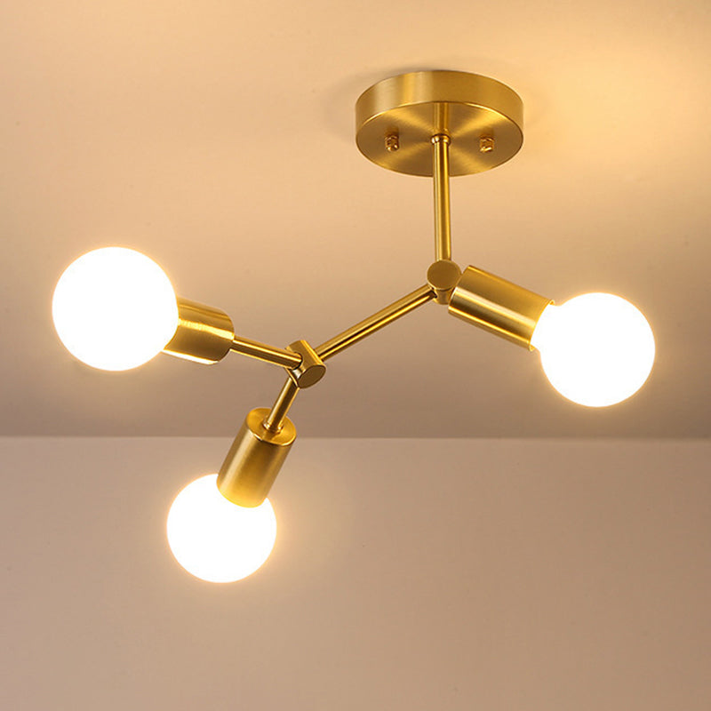 Bulbe exposé en métal Semi Flush Light Light Loft Bedroom Plafond Mount Light Aymer en or