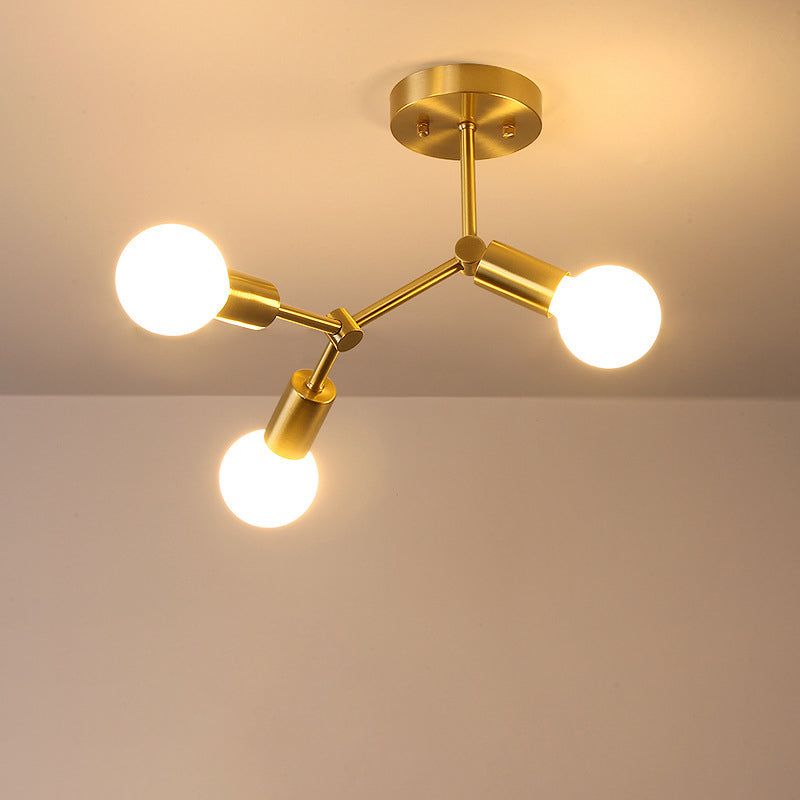 Bulbe exposé en métal Semi Flush Light Light Loft Bedroom Plafond Mount Light Aymer en or