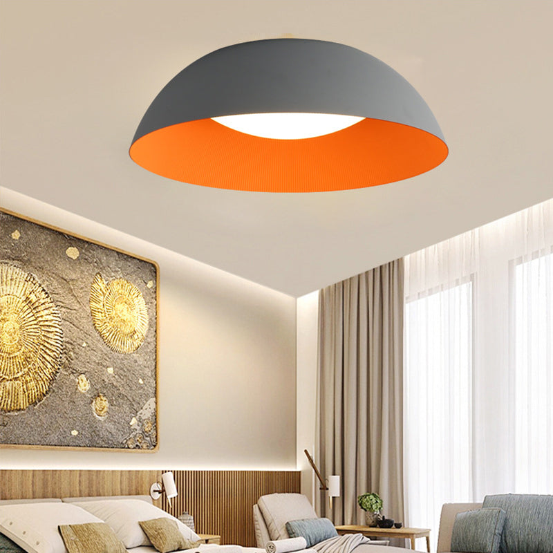 Grey + Orange Dome Shaped LED Ceiling Light Nordic Style Simplicity Aluminum Lighting Fixture for Bedroom