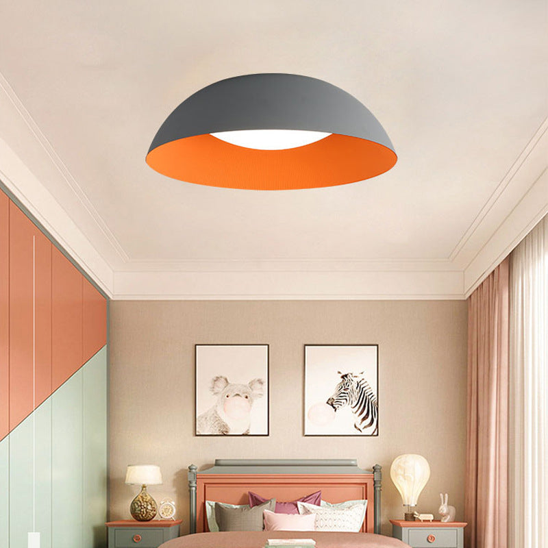 Grey + Orange Dome Shaped LED Ceiling Light Nordic Style Simplicity Aluminum Lighting Fixture for Bedroom