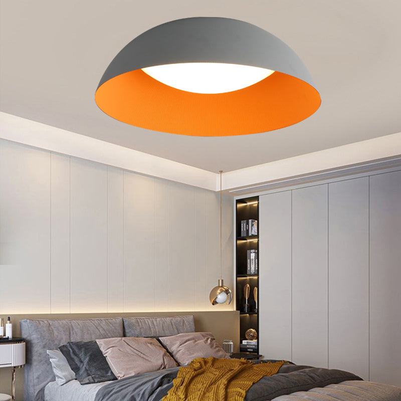 Grey + Orange Dome Shaped LED Ceiling Light Nordic Style Simplicity Aluminum Lighting Fixture for Bedroom