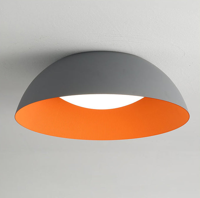 Grey + Orange Dome Shaped LED Ceiling Light Nordic Style Simplicity Aluminum Lighting Fixture for Bedroom