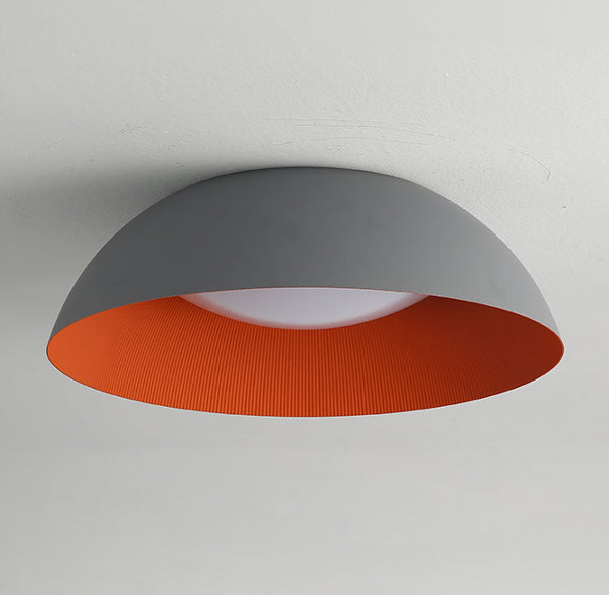 Grey + Orange Dome Shaped LED Ceiling Light Nordic Style Simplicity Aluminum Lighting Fixture for Bedroom