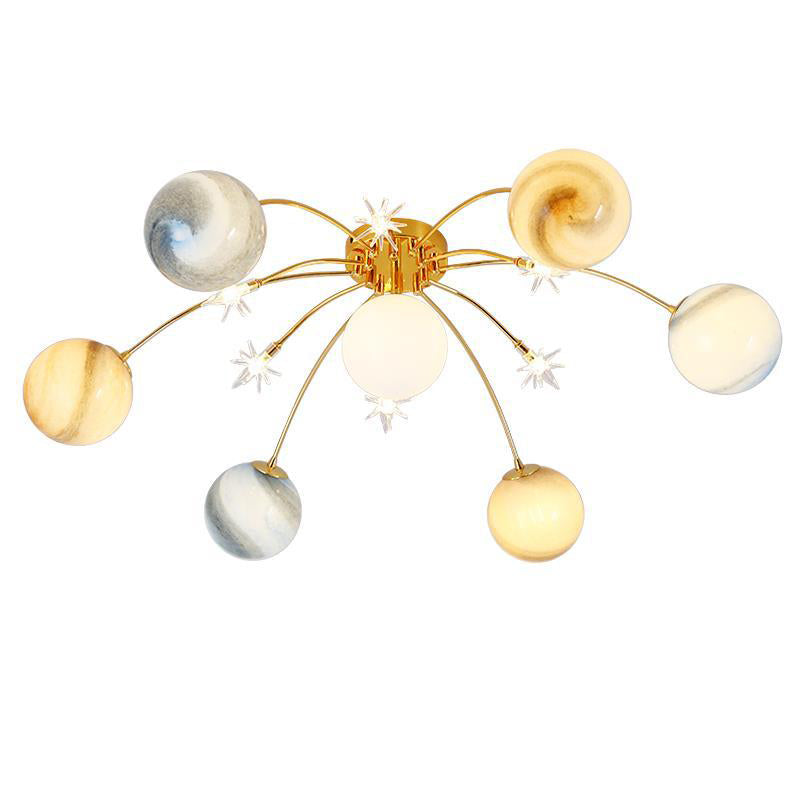 7+6 Lights Planet Theme Modern Style Ceiling Light Globe Glass Shade Living Room Lighting Fixture