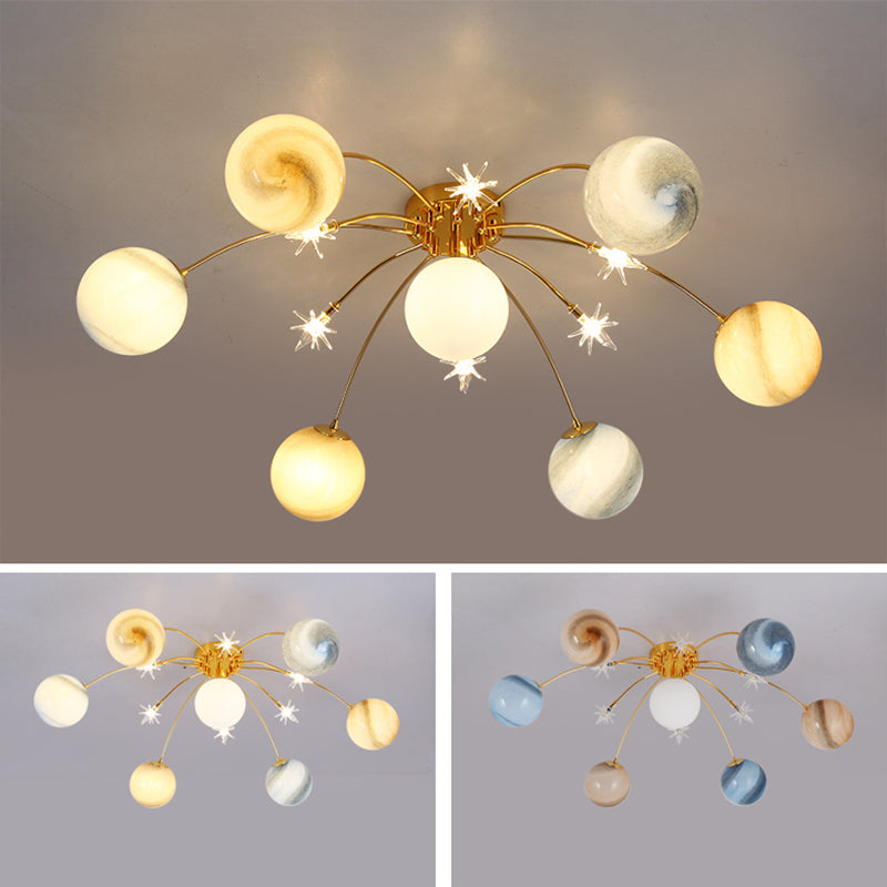 7+6 Lights Planet Theme Modern Style Ceiling Light Globe Glass Shade Living Room Lighting Fixture