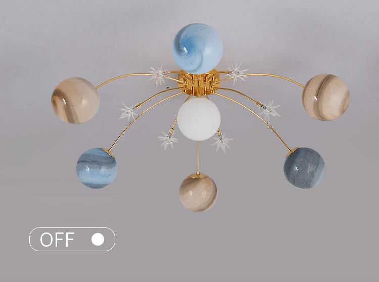 7+6 Lights Planet Theme Modern Style Ceiling Light Globe Glass Shade Living Room Lighting Fixture