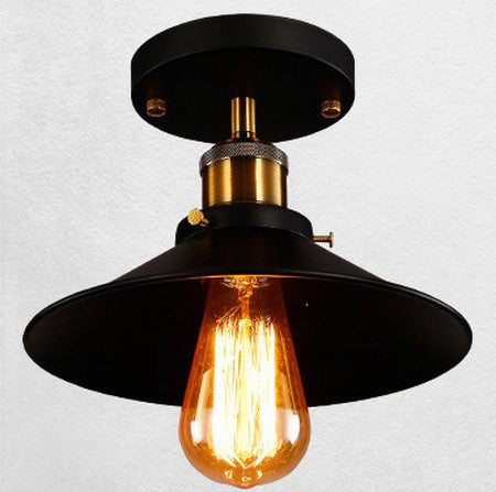 Semi Flush Pendant Light Vintage Style Hall Semi-Flush Mount Light with Cone Metal Shade in Black